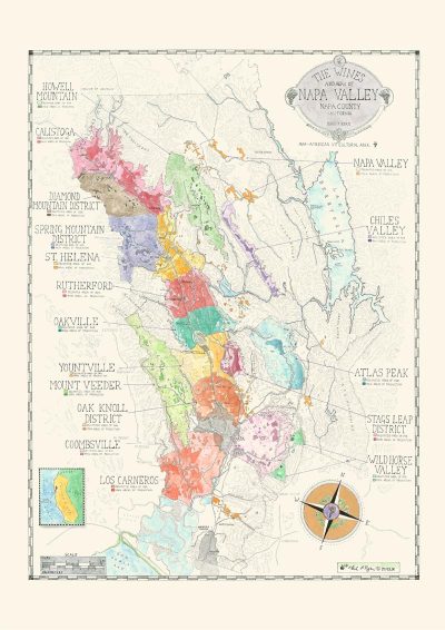 Napa Valley Wine Map Illustrated by Mark P Ryan