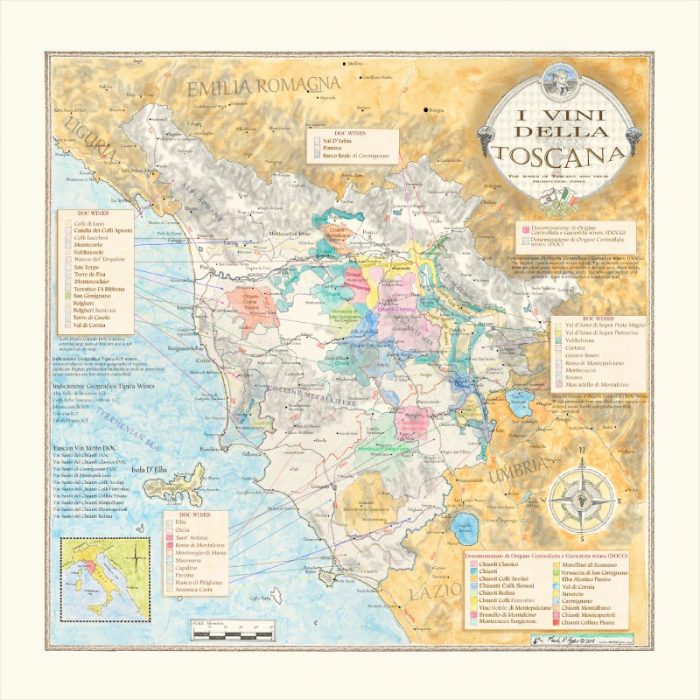 Tuscany Wine Map Illustrated by Mark P Ryan