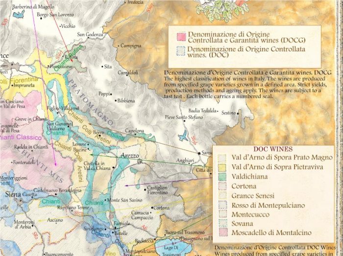 Tuscany Wine Map Illustrated by Mark P Ryan