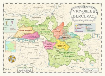 detailed map of Bergerac wine region