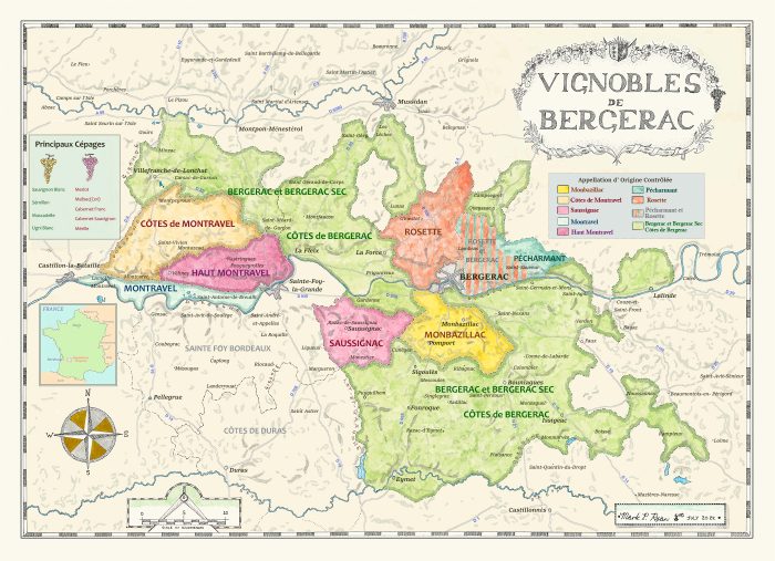 detailed map of Bergerac wine region