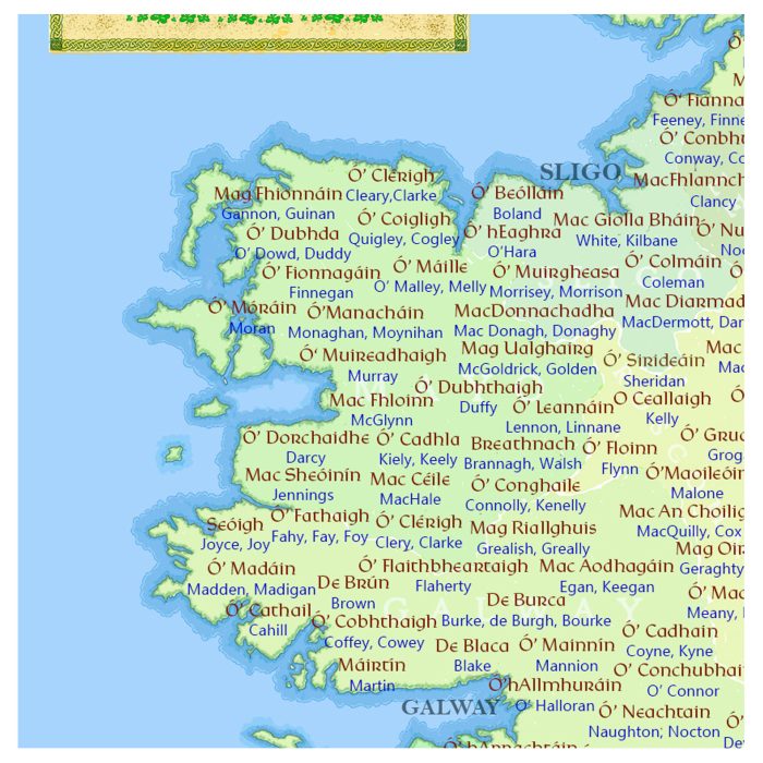 Close up of Connaught Irish families map